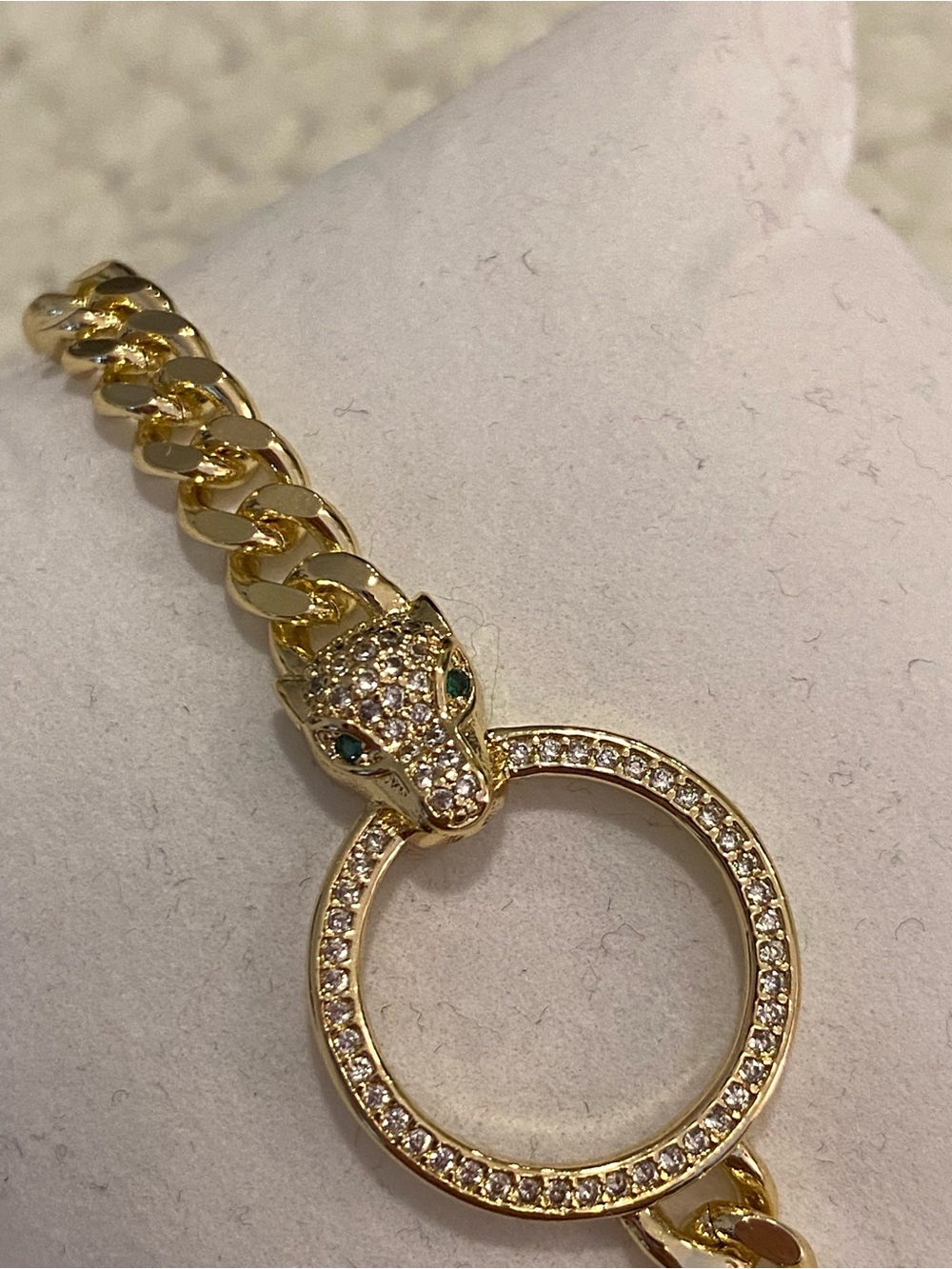 Gold-tone Panther Chain Bracelet with Pave Ring